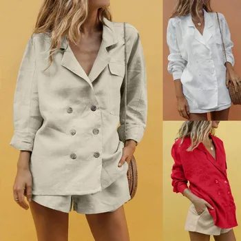 

2020 Red Outfits For WomenWomen Tracksuit Cotton Fashion Casual 2 Piece Set Button Temperament Suit Pocket Shorts Suit Outfit