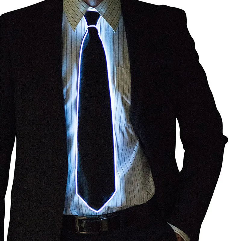 Novelty Party Favor Glowing Tie Luminous LED Tie Adjustable Flashing LED Light Up Tie White 