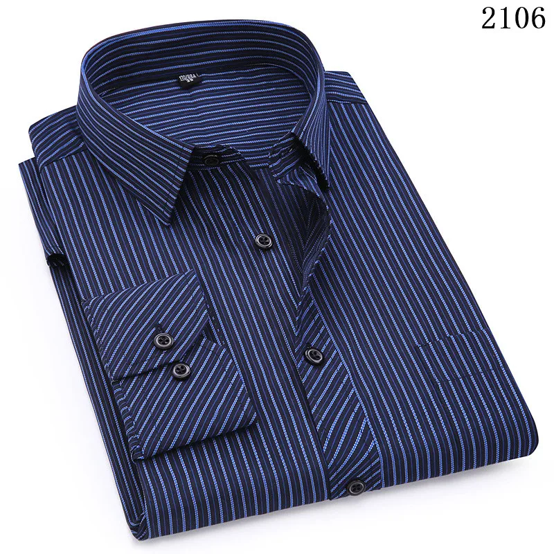 Men Business Casual Long Sleeved Shirt Classic Striped Formal Male Social Dress Button Shirts Slim Fit Large Size 2XL 3XL 4XL