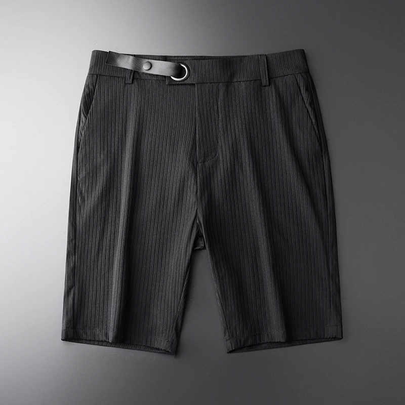 Minglu/мужские шорты в Вертикальную Полоску, высокое качество, шелковые, деловые, повседневные, тонкие, короткие брюки, мужские, модные, облегающие, мужские, короткие штаны