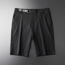 Minglu/мужские шорты в Вертикальную Полоску, высокое качество, шелковые, деловые, повседневные, тонкие, короткие брюки, мужские, модные, облегающие, мужские, короткие штаны