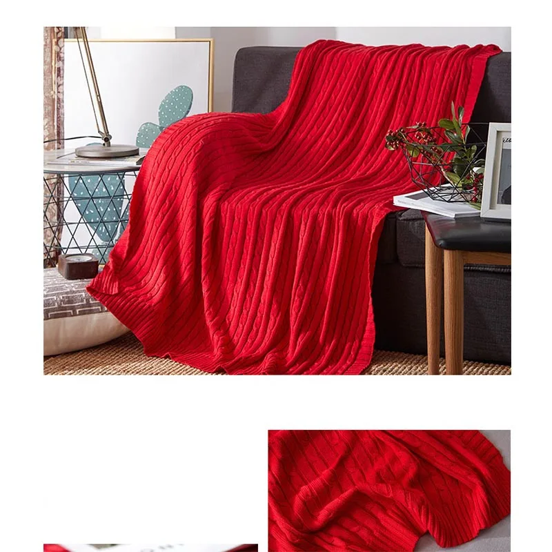 Хлопковое скрученное вязаное одеяло, не скатывающееся, в клетку, однотонное, для офиса/автомобиля/дивана/постельных принадлежностей, покрывало, зимнее, теплое, мягкое, простыня ручной работы