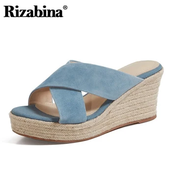 

Rizabina Women Sandals Genuine Leather Fashion High Wedges Shoes Woman Summer Platform Office Lady Daily Footwear Size 34-39