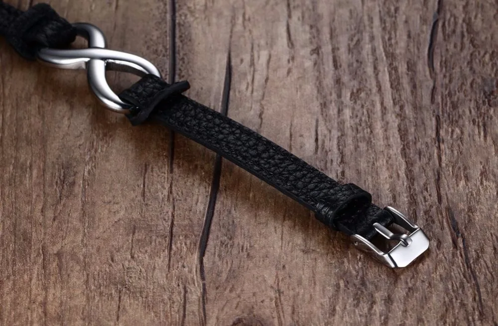 Mens Bracelets Stainless Steel Infinity Love Black Leather Bracelet Men Women Bangles Fashion Jewerly Accessories Pulseira 111