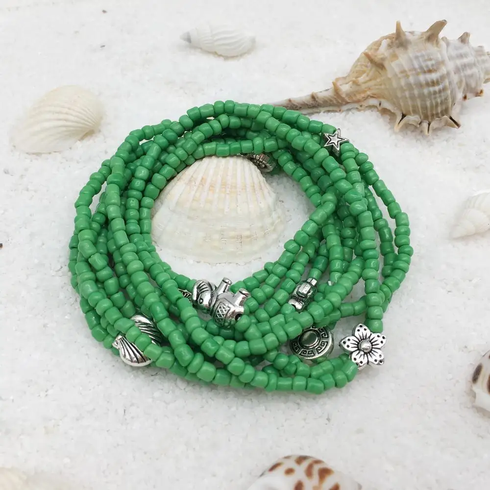 Браслет женский металлический с зелеными бусинами 77 цветов | Украшения и