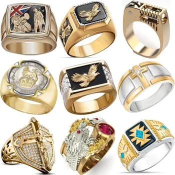 

CHUHAN Men's Ring Black Enamel Gold American Flying Eagle Viking Jewelry Best Father's Day Gift Men's Wedding Ring