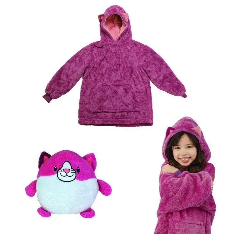 Baby Boy Girl Pet Folded Hoodie Blanket Warm Fleece Baby Oversized Hoody Robe Outfits Child TV Sweatshirt Blanket Cartoon hoodie for girl