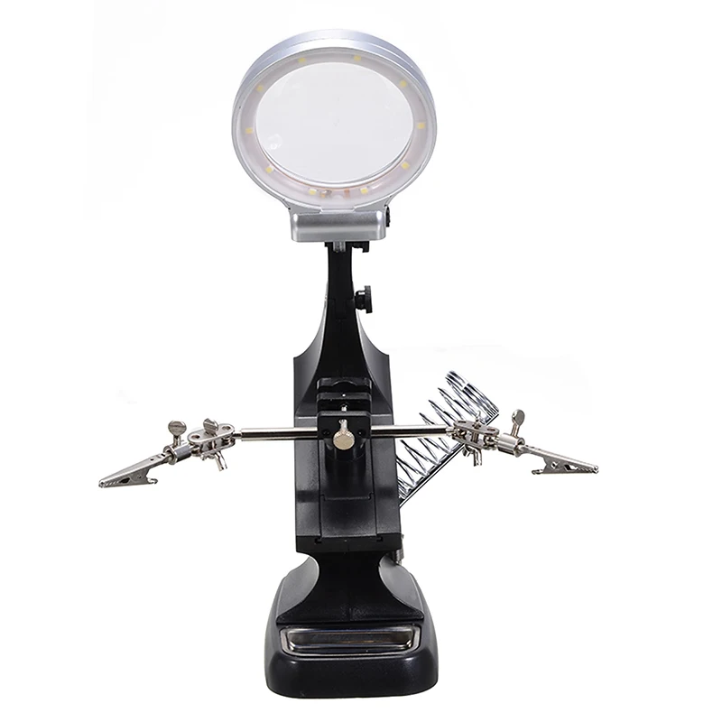 Welding Magnifying Glass 10 LED Light Auxiliary Clip Magnifier + USB Power Cord Hand Soldering Solder Iron Stand Holder Station