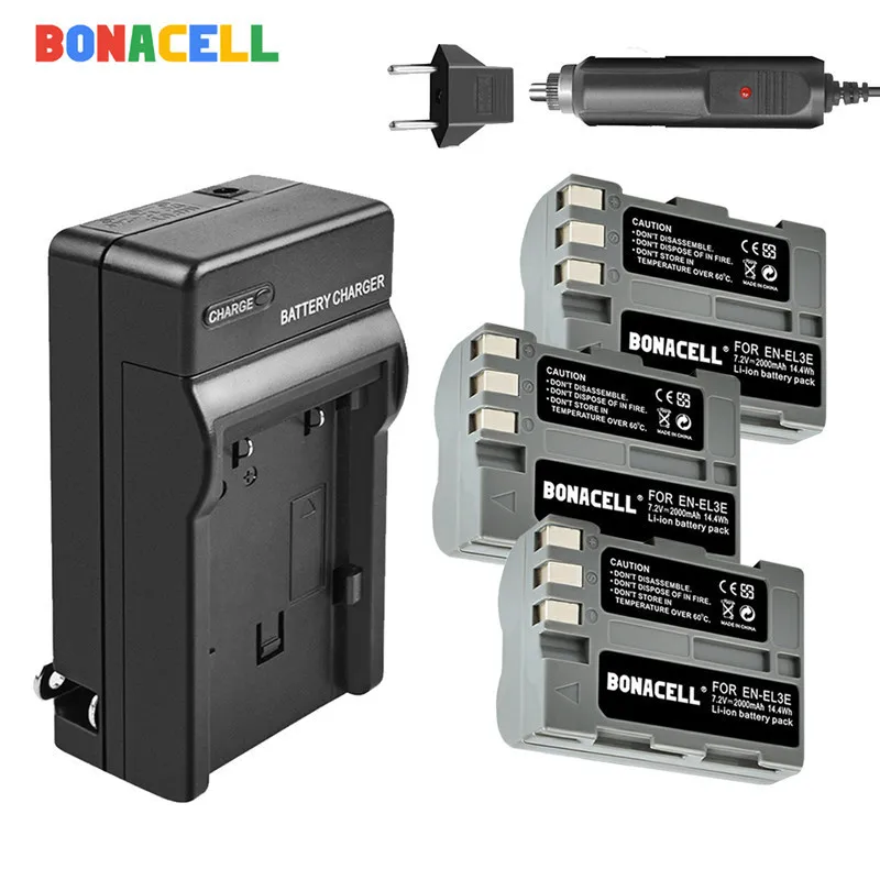 BONACELL 2600 мА/ч, EN-EL3e RU EL3e EL3a ENEL3e Камера Батарея+ Зарядное устройство для Nikon D300S D300 D100 D200 D700 D70S D80 D90 D50 - Цвет: 3 Battery Charger