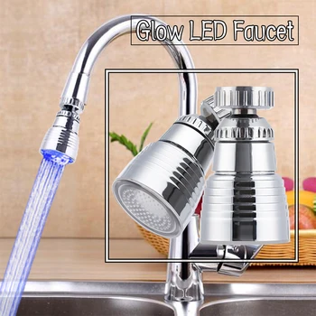 

1pc 360° Rotation LED Glow Faucet Nozzle Color Automatically RGB Kitchen Shower Hydroelectric Power Temperature Sensor Water Tap