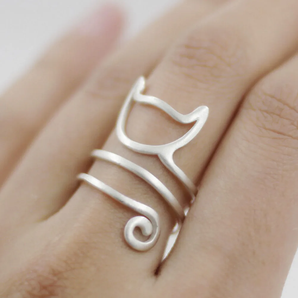Fashion Cat Ring Matte Kitten Cat Wrap Ring Animal Finger Ring For Young Girl Women Adjustable Ring