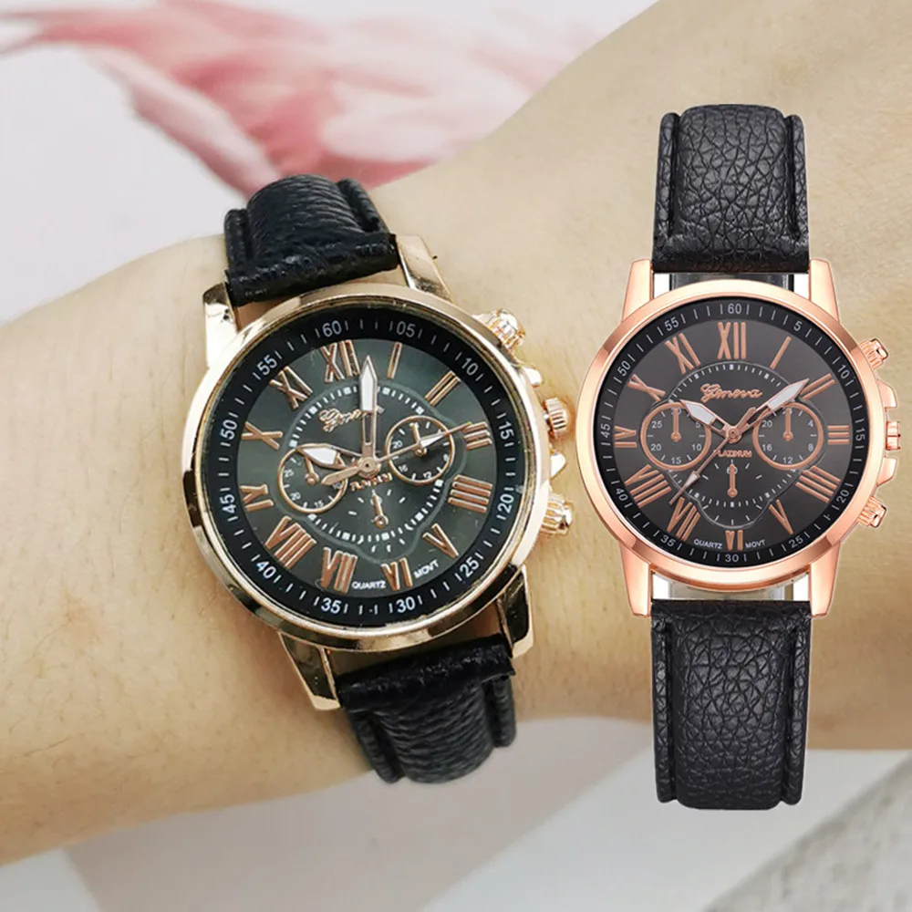 

Fashion Women For Watches Quality Geneva Roman Numerals Faux Leather Analog Quartz Ladies Watch Bracelet Clock Gift Reloj Mujer