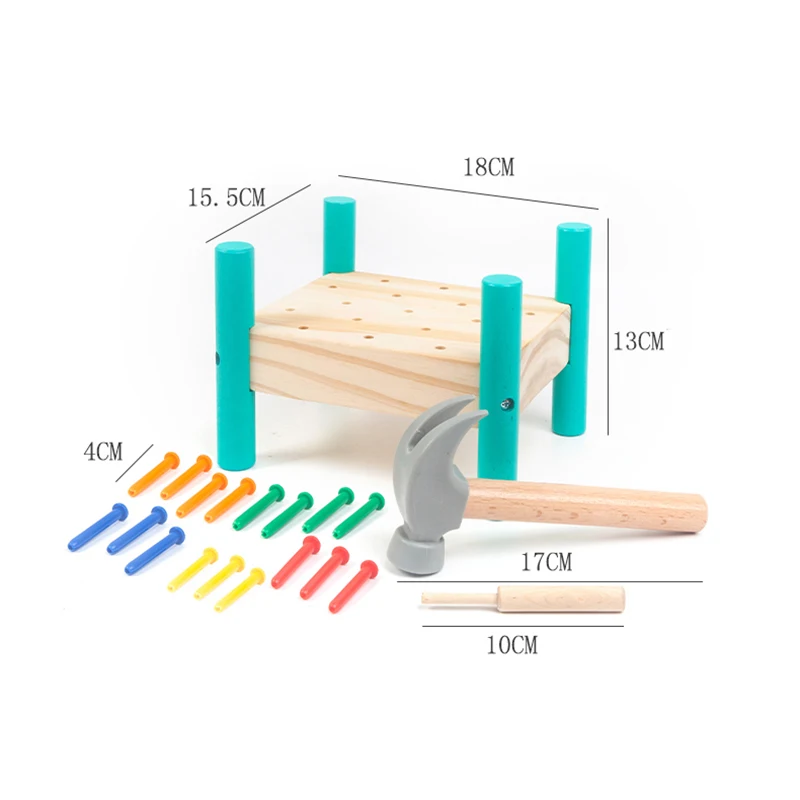 Montessori Wood Children Colorful Knock Nails Tool Toy Hammer Hitting Plastic Nail Educational Toys for Boy Early Learning Gift