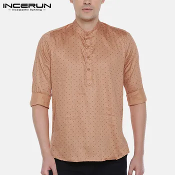 

INCERUN Polka Dot Print Shirt Men Stand Collar Streetwear Long Sleeve Business Casual Fashion Dress Shirts Men 2020 Brand Tops 7