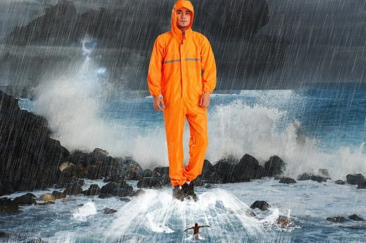 ラッセルノ RAIN JUMP SUITS (SOLID)オレンジ Mens Motorcycle Rain Overalls Waterproof Hooded Raincoat
