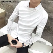 INCERUN, Готическая Мужская рубашка, стильная, с длинным рукавом,, одноцветные, вечерние, Клубная одежда, официальная блуза, нестандартные рубашки для мужчин