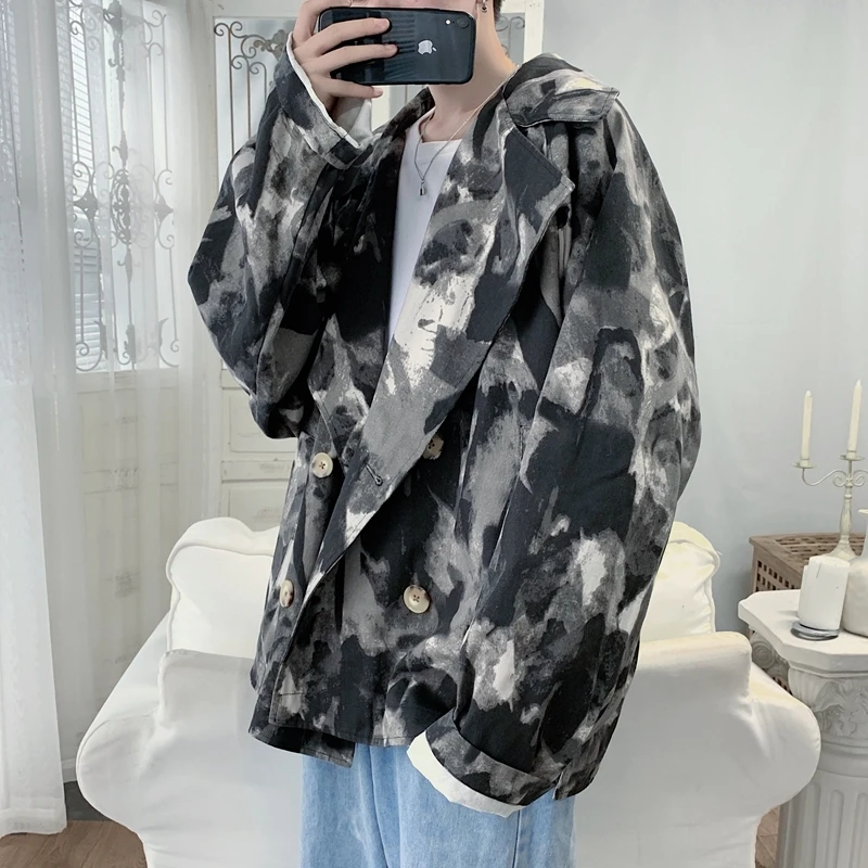 

Men's jacket new 2019 autumn winter slim camouflage long sleeve jacket jacket loose casual lapel personality youth men's wear