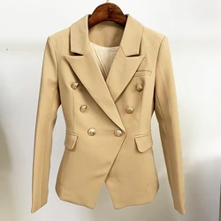 Moda designer jaqueta feminina clássico duplo breasted metal leão botões blazer exterior S 4XL mulher jaqueta