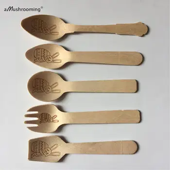 

Custom Wedding Favors Spoons Personalized Easter Mini Wood Ice Cream Spoon Easter decorations Baby Baptism Bridal Shower