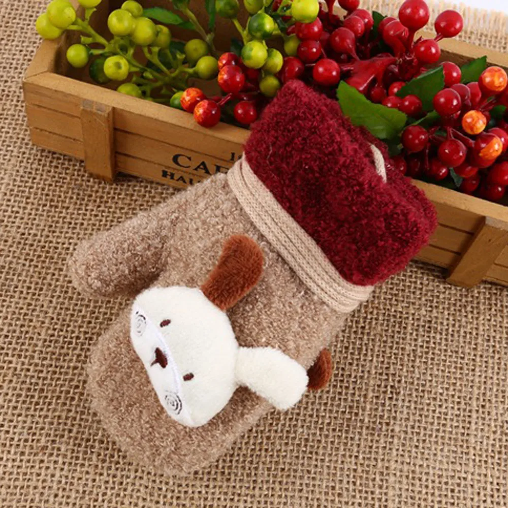 Милые зимние Перчатки дети одежда для малышей Милая толстая футболка с длинным рукавом и мультяшными изображениями для девочек и мальчиков зимние теплые Перчатки детские Зимние варежки детские