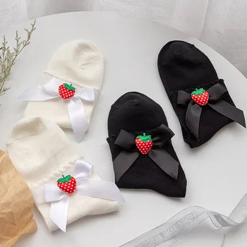 

New Hot Funny Socks Harajuku Strawberry Bow Cotton Student Socks Lolita Girls Cute Based-Style Piles of Socks Women