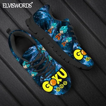 

ELVISWORDS 2020 Fashion Super Saiyan Goku Print Man Black Sneaker Hot Anime Dragon Ball Design Running Shoes Air Mesh zapatillas