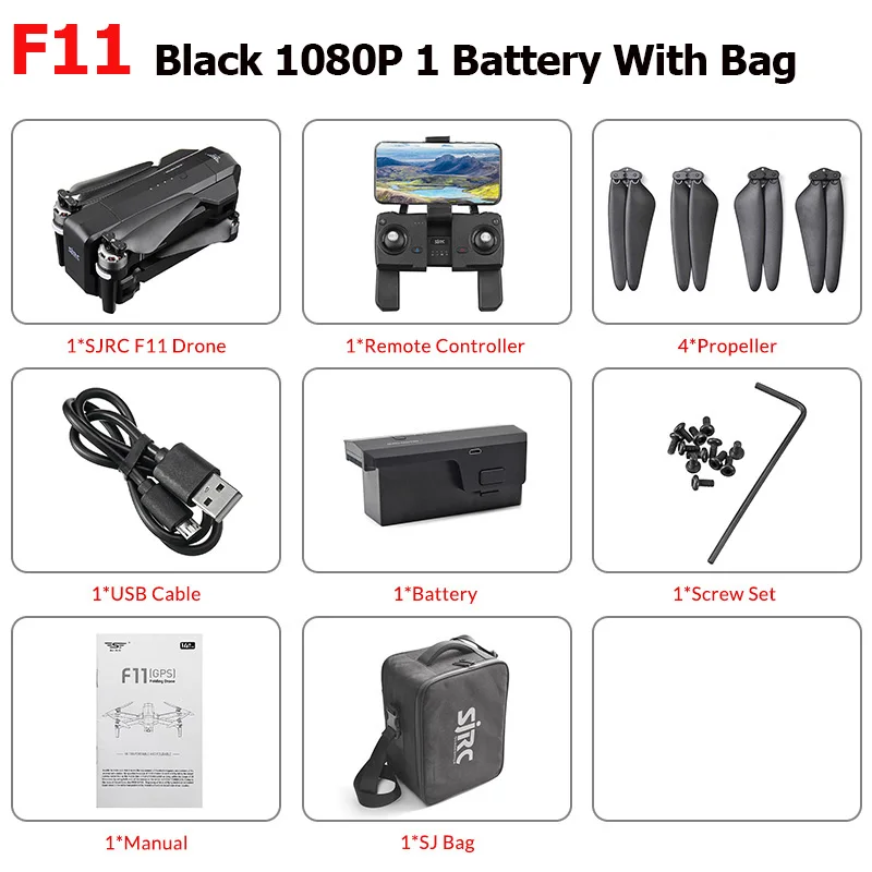 SJRC F11 PRO gps 5G Wifi 500m FPV с 1080P 2K широкоугольной камерой 28 минут время полета бесщеточный складной Радиоуправляемый Дрон Квадрокоптер RTF - Color: F11 1080P 5G 1B Bag