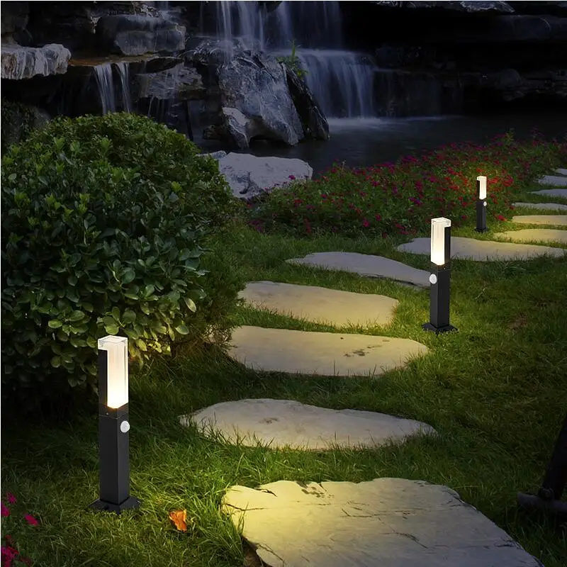 60CM With Motion Sensor LED Garden Lawn Lamp Modern Aluminum Pillar Light Outdoor Courtyard Villa Landscape Lawn Bollards Light 3
