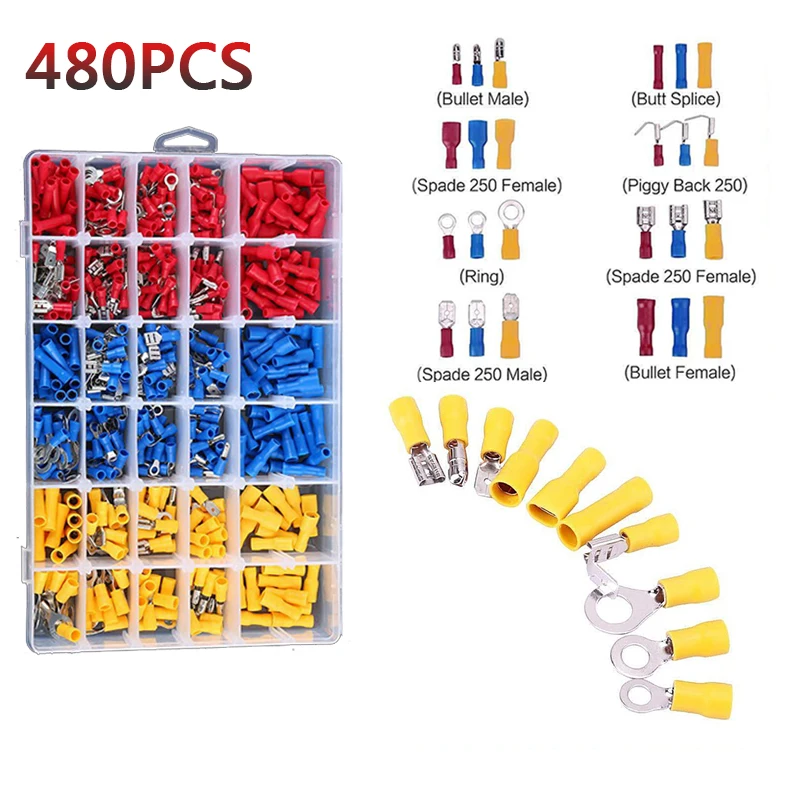 

480pcs Assorted Crimp Terminal Set Insulated Electrical Wire Cable Lug Connector Cold pressed terminal set
