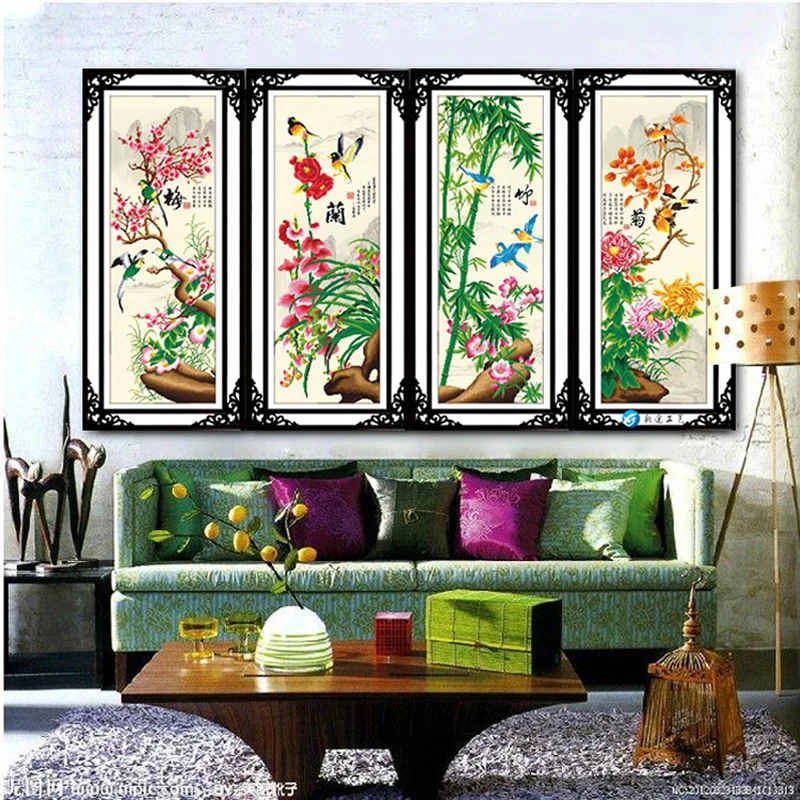 

Soft Canvas DIY 5d Special Shaped Diamond Painting Embroidery Mosaic Partial Stones Cross Stitch Kits Flowers 36x103cmx4 pieces