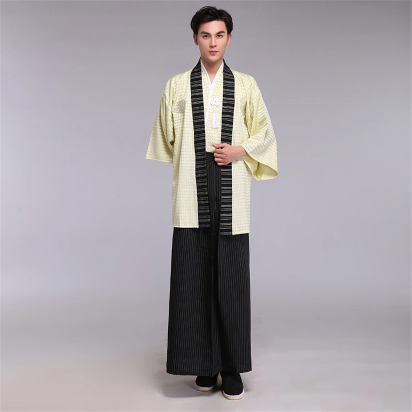 Самурайская Традиционная японская одежда в стиле кимоно для мужчин вышивка с длинным рукавом сценическое Ретро азиатское пальто древний костюм