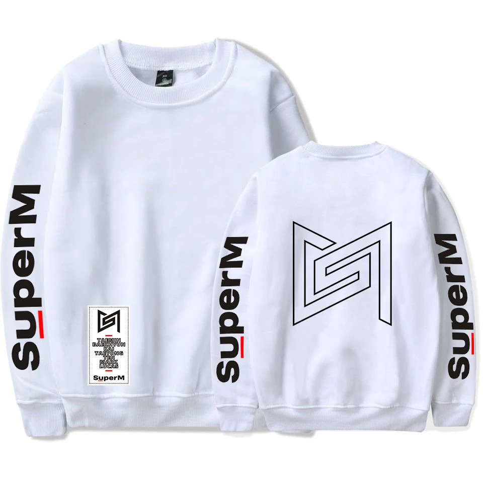 SuperM в Корейском стиле Кей-поп Харадзюку Футболка с принтом Harajuku круглый вырез горловины свитер Для женщин/мужчин Колледж стильный Толстовка