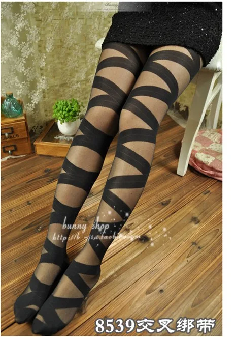 AliExpress Nightclub Sexy Bandage Cloth Decorative Pattern Characteristics Jacquard Pantyhose Stereo Cross Straps Silk Stockings
