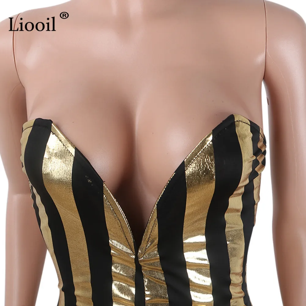 Liooil, цветной, в полоску, сексуальный, цельный, облегающий, клубный, комбинезон для женщин, с открытыми плечами, v-образный вырез, открытая спина, вечерние, облегающие комбинезоны, женский комбинезон