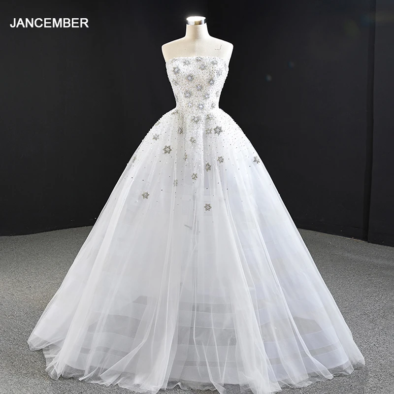 RSM67078 White Elegant Tube Top Bridal Wedding Dress Applique Print Pattern Beaded Beading Wedding Skirt Vestido Noiva 2021 1