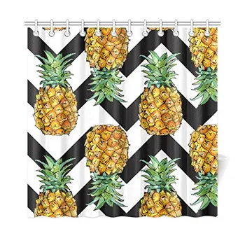 

Pineapple Fruit Art with Chevron Pattern Waterproof Fabric Shower Curtain Set for Bathroom with Hooks, 72(Wide) x 72(Height)