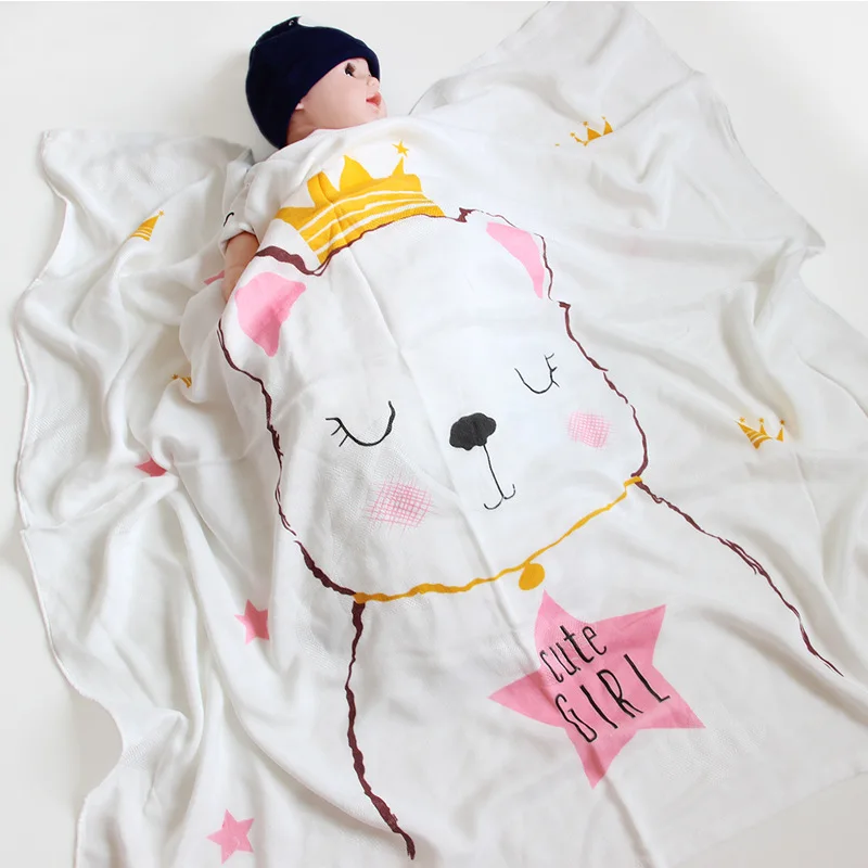 Детское Двухслойное одеяло из бамбукового волокна, детское банное полотенце с мультяшным принтом, Детское покрывало для сна, покрывало для коляски, одеяло для сна для новорожденных - Цвет: B