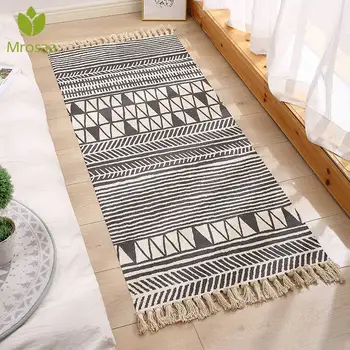 

Retro Bohemian Hand Woven Cotton Linen Carpet Rug Bedside Rug Geometric Floor Mat for Living Room Bedroom Carpet Home Decor