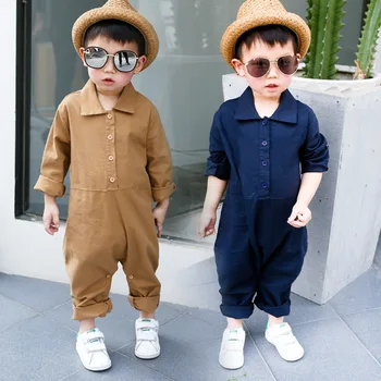 

2020 boys autumn romper children's long-sleeved single-breasted lapel casual jumpsuit