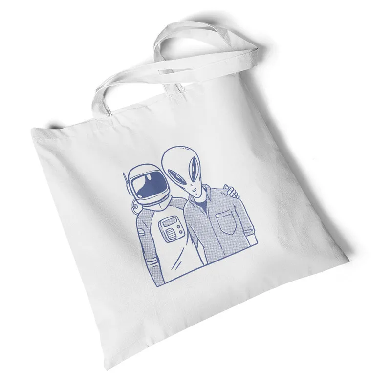 Focal20 Женская Холщовая Сумка с принтом инопланетянина женские сумки для покупок повседневные Большие женские модные сумки на плечо