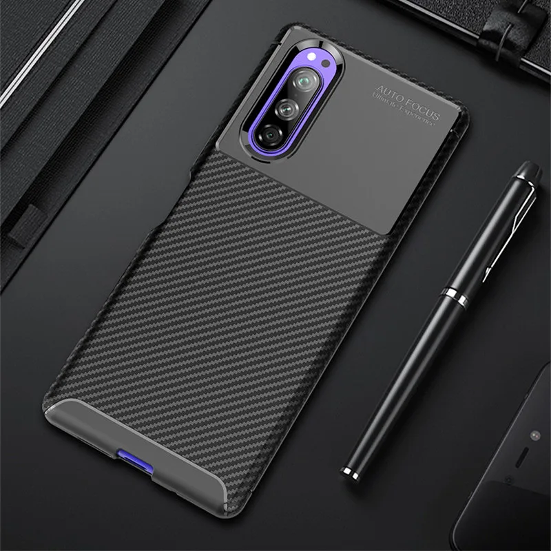 

Carbon Fiber Case For Sony Xperia 5 Case High Quality Diamond Grid Design Cover For Sony Xperia 5 Xperia5 Back Cover 6.1 inch