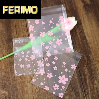 

100pcs Multi-size Light Pink Cherry Blossom Self-adhesive Frosted Cellophane Bag Self Seal Party Packaging Plastic Bags
