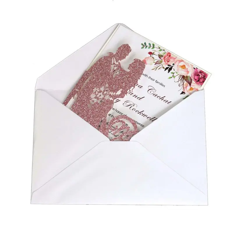 10pcs/set Glitter Laser Cut Mr& Mrs Wedding Invitations Card Party Supplies M6CE