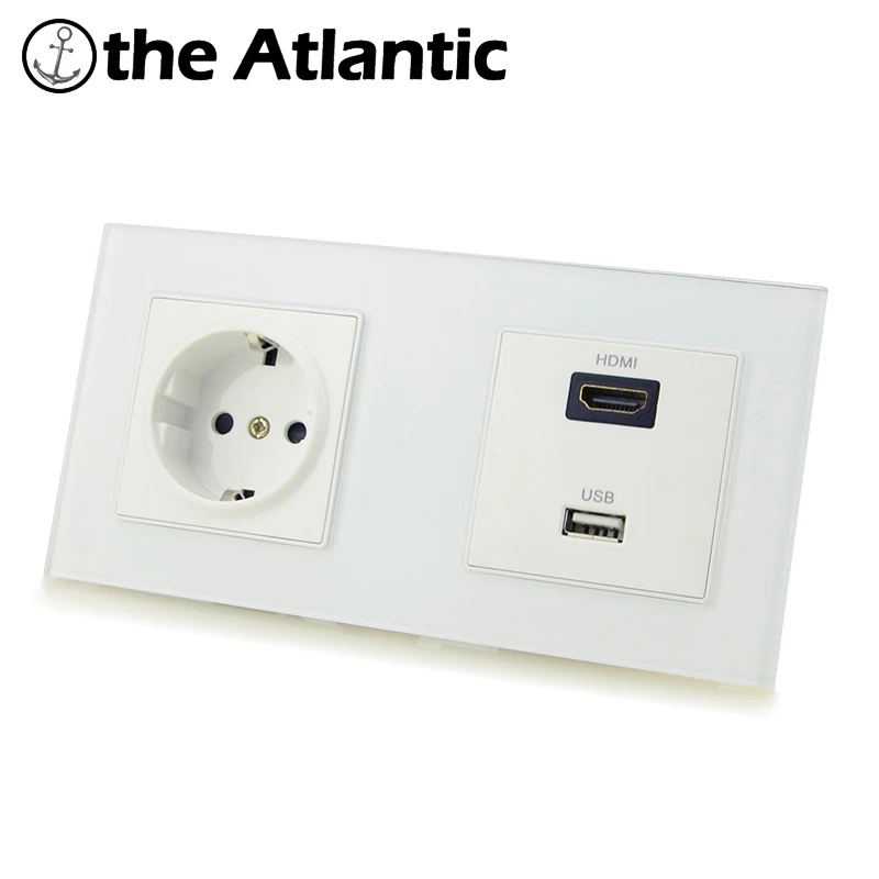 Atlectric европейская вилка настенная электрическая розетка двойная HDMI HD USB ТВ порт