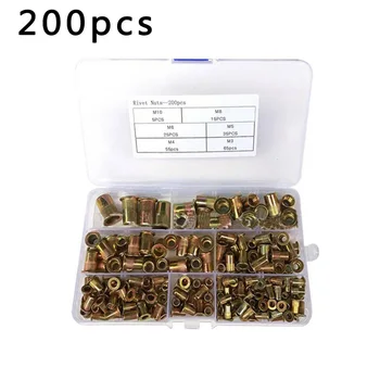 

200 Pcs M3-M10 Mixed Zinc Steel Flange Nutserts Rivet Nut Rivnut Nutsert
