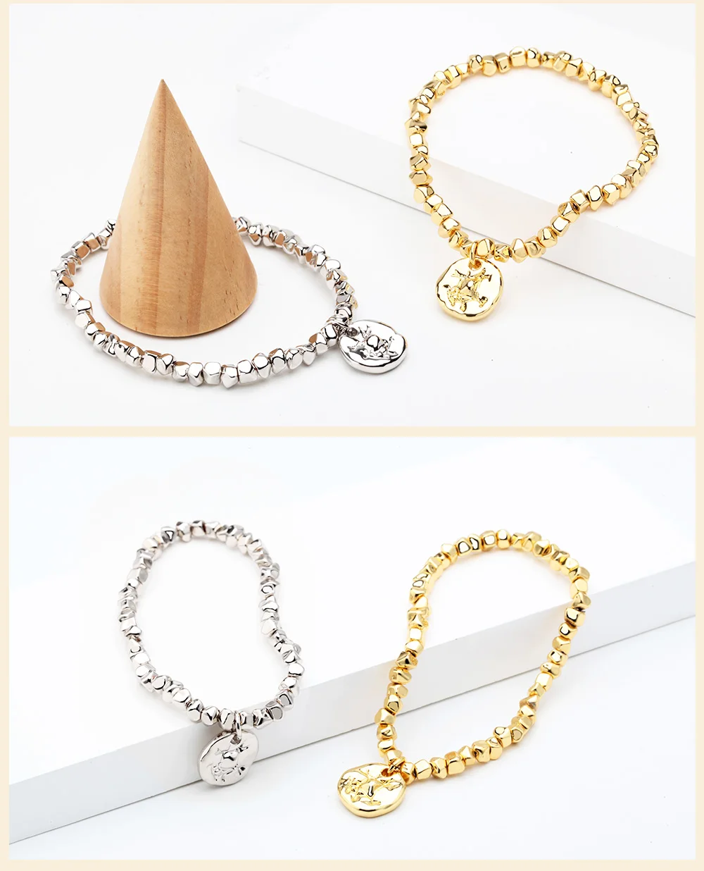 Crushed Golden Block Bracelet Femme Gold Color
