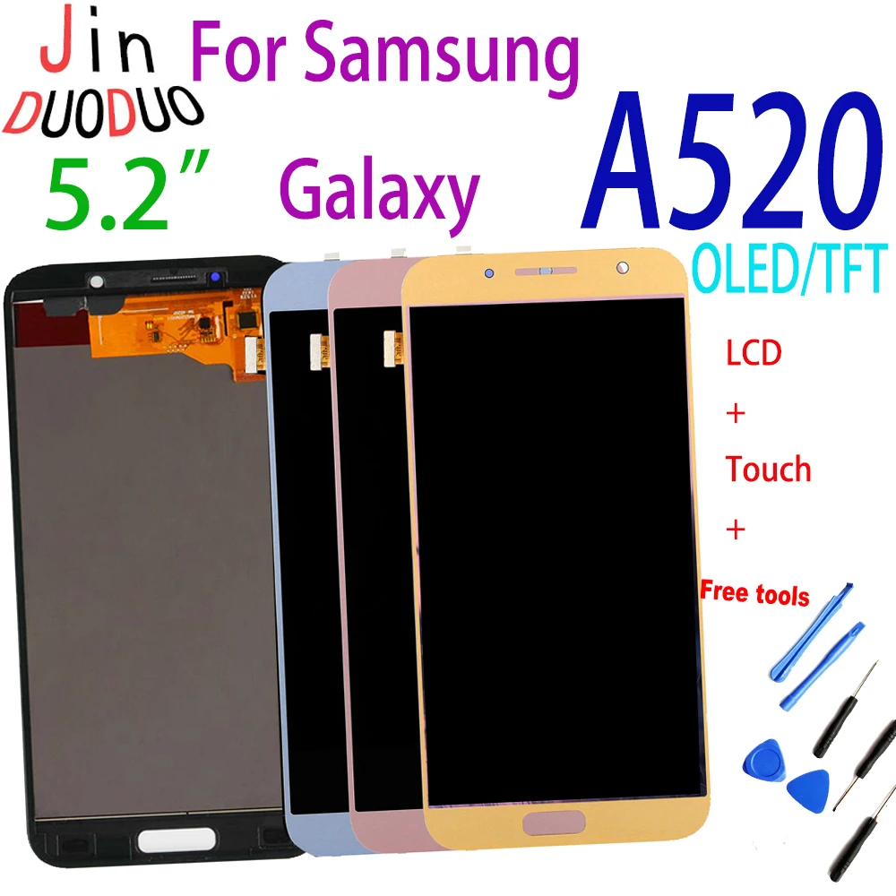 

ЖК-дисплей Amoled 5,2 дюйма для Samsung Galaxy A5 2017 A520, дисплей с сенсорным экраном и дигитайзером в сборе для Samsung A520, ЖК-дисплей, запасная деталь