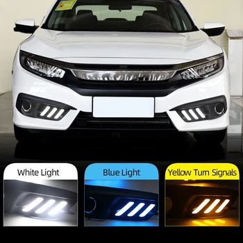

CSCSNL 2Pcs For Honda Civic 10th 2016 2017 2018 turning Signal Car LED DRL Daytime Running Lights Accessories with Fog Lamp hole