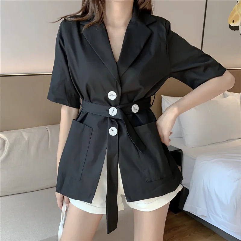 Photo Shoot Retro Hong Kong Flavor Simple Lace-up Charade Suit Short Sleeve
