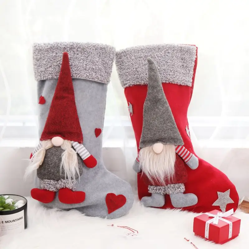 

Christmas Stockings Holders With 3D Gnome Doll Xmas Tree Hanging Pendant Fireplace Ornaments Holiday Decorations Regali Natale